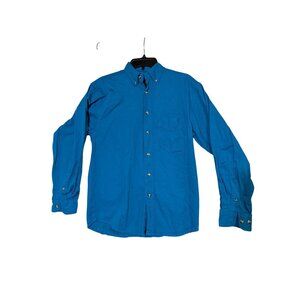 Blue Generation Mens Button-Down Shirt S Bright Blue 100% Cotton Casual Long-Sle
